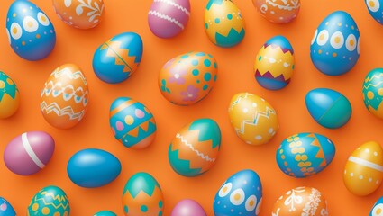 Wall Mural - easter egg seamless pattern on orange background