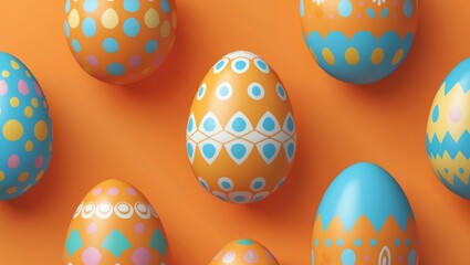 Wall Mural - easter egg seamless pattern on orange background