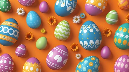 Wall Mural - easter egg seamless pattern on orange background