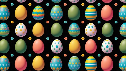 Wall Mural - easter egg seamless pattern on black background