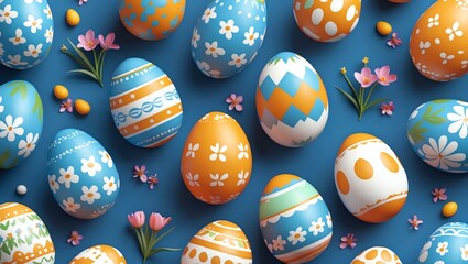 Wall Mural - easter egg seamless pattern on blue background