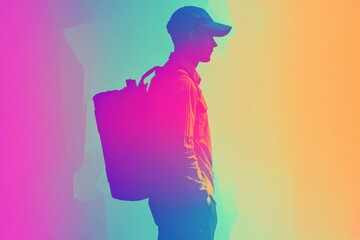 Fototapete - Vibrant abstract background with delivery worker silhouette and neon tones showcasing modern urban lifestyle in motion Generative AI