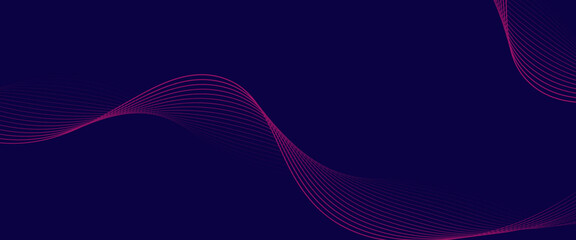 Poster - abstract glowing wave lines on dark blue background. dynamic wave pattern. modern flowing wavy lines