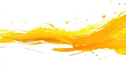 Poster - Yellow paint stroke on white background. Abstract art design element. Creative artistic illustration. Modern graphic template. Use as banner wallpaper. Vivid bright yellow colour. Paint texture