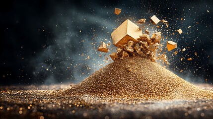 Poster - Gold cube explosion golden sand
