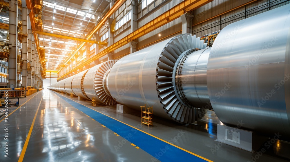 Стоковая иллюстрация «Interior view of a nuclear turbine hall with ...