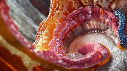 Poster - 3D illustration of human kidney cross section. Detailed view of renal structure. Scientific illustration highlights internal kidney anatomy. Suitable for medical publications, educational materials.