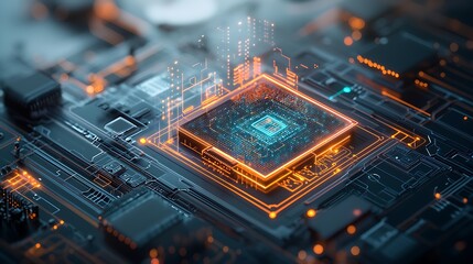 Poster - High tech cpu circuit board closeup