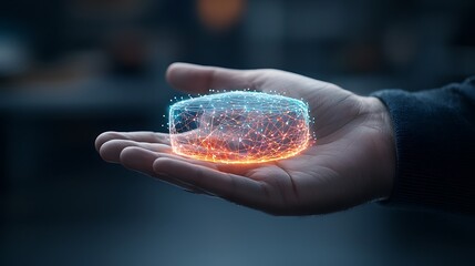 Poster - Holographic hockey puck held in a hand