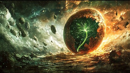 Poster - Cosmic genesis, a fragile life amidst destruction