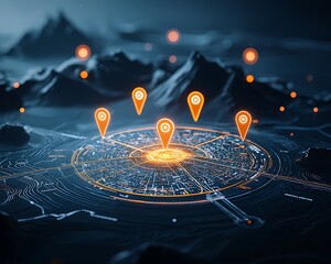 Poster - Interactive city map with location markers.  Visualizing data connections within urban landscape