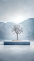 Poster - Leafless tree minimalist mountain scene