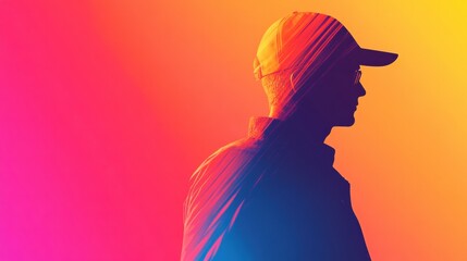 Leinwandbilder - Vibrant abstract background features delivery worker silhouette with neon tones and soft depth effects Generative AI