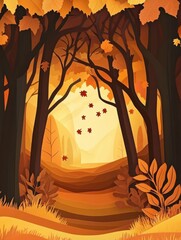 Poster - Experience the beauty of a layered paper cut autumn forest with golden leaves in warm tones Generative AI