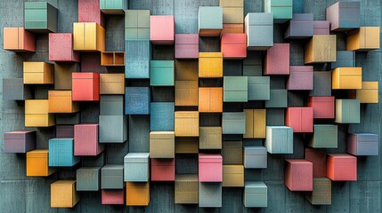 Poster - Colorful 3D Cubes Abstract Geometric Pattern: Modern Digital Art Wallpaper