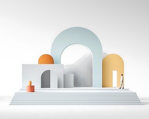Poster - Minimalist architectural scene with arches and geometric shapes