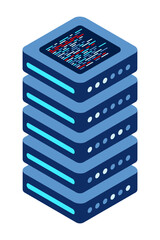 Fototapete - Isometric server. Network server room. 3D computer equipment. Storage database. Isometric technology