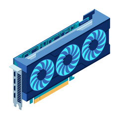 Fototapete - Isometric video graphic card. Video card isometric. Computer hardware components. GPU graphic card illustration