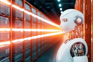 Poster - Robot with laser vision in a high-tech warehouse