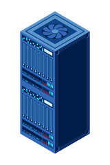 Poster - Isometric server. Network server room. 3D computer equipment. Storage database. Isometric technology