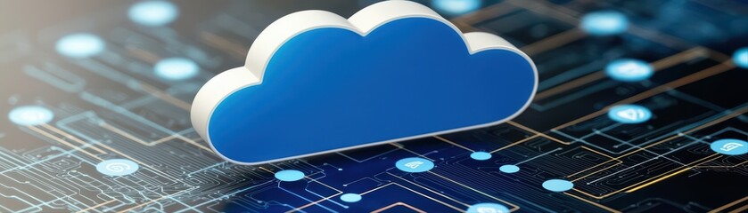 Poster - Blue cloud icon on digital circuit background 50 characters