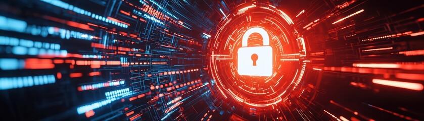 Poster - Digital security concept with lock and data streams