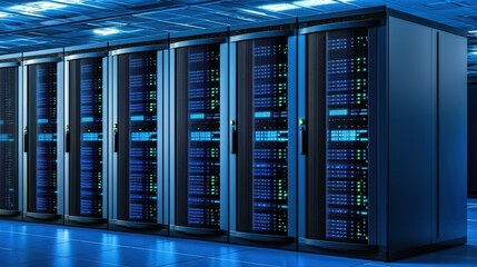 Poster - Server room with rows of data storage systems