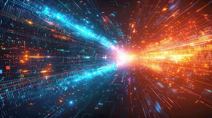 Poster - Digital Tunnel: A Journey Through Abstract Technology and Neon Lights