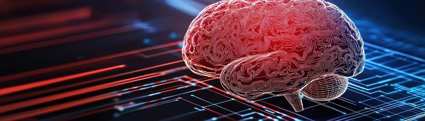 Poster - Futuristic brain concept with digital elements