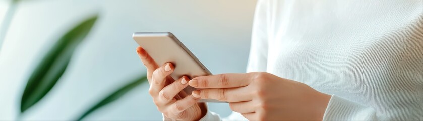 Poster - Woman holding smartphone with soft background light