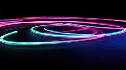 Poster - Colorful light trails swirl in a dark space, creating an abstract motion effect with vibrant hues