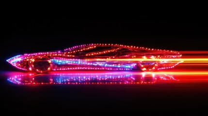 Poster - A vibrant, illuminated car silhouette racing through a dark backdrop, showcasing colorful lights and motion blur