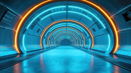 Poster - Futuristic Neon Tunnel: A Journey into a Cyberpunk World of Glowing Lights and Sleek Architecture