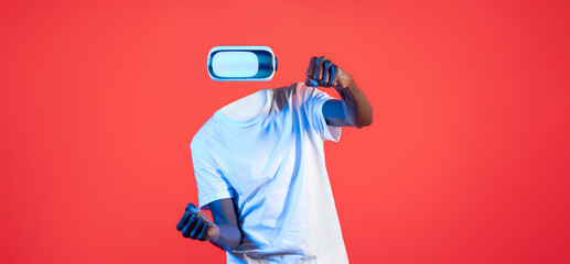 Poster - Engaged in a virtual reality experience, a user equipped with VR goggles interacts with a digital environment, showcasing the intrigue of modern technology and innovation.