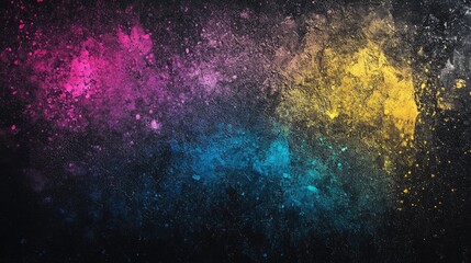 Poster - Vibrant abstract explosion of colors in a dark background, showcasing a blend of pink, blue, and yellow hues