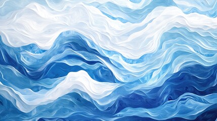 Poster - Abstract ocean waves in varying shades of blue and white, creating a serene and calming atmosphere