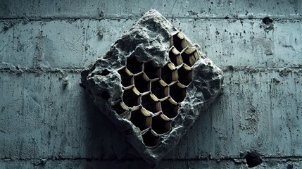 Poster - Hexagonal Stone Pattern on Weathered Concrete Wall: Abstract Architectural Photography