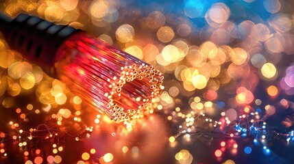 Poster - Illuminating the Digital Age: Close-up of Fiber Optic Cable, Highlighting Speed and Connectivity
