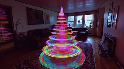 Poster - Colorful Light Tree in Living Room with Abstract Design Effects