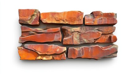Poster - A textured arrangement of rustic red stone wall panels showcasing natural variations and unique patterns