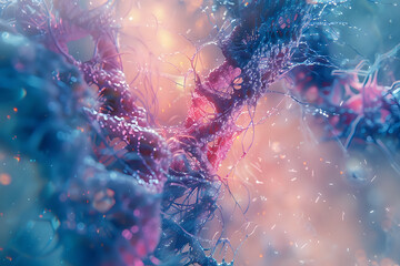 Poster - Ethereal pink and blue abstract macro photography with delicate organic textures, soft bokeh effects and dreamy light creating mystical nature-inspired art.