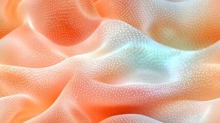 Poster - Soft coral and mint abstract waves with dotted texture create flowing organic pattern. Gentle gradient background with delicate stippled surface design.
