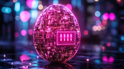 Poster - Futuristic Neon Egg with Circuit Design and Technology Elements