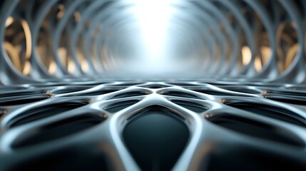 Aufkleber - Abstract metallic surface with rippling wave pattern and glowing light effect creates futuristic technological background with depth and perspective.