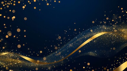 Poster - Abstract dark blue background with golden glittering wave and bokeh lights.