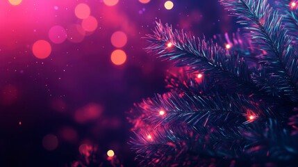 Poster - Close-up of a decorated Christmas tree branch with warm lights against a bokeh background.