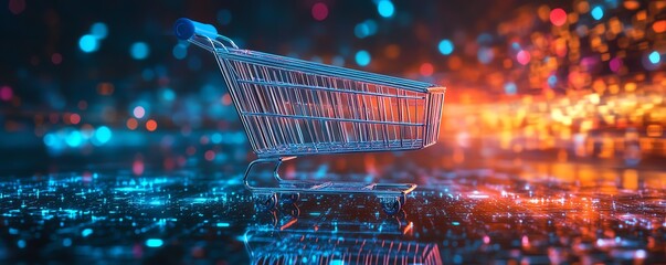 Shopping cart illustration, ecommerce and business concept, background Generative AI