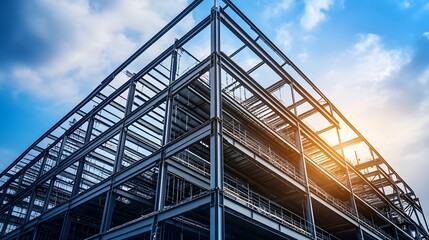 Aufkleber - Modern building under construction with steel structure and blue sky