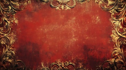 Aufkleber - Golden baroque frame on red grunge background creating elegant design