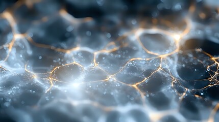 Poster - Glowing neural network connections with orange and blue light effects create dynamic pattern of interconnected nodes, showing artificial intelligence concept.